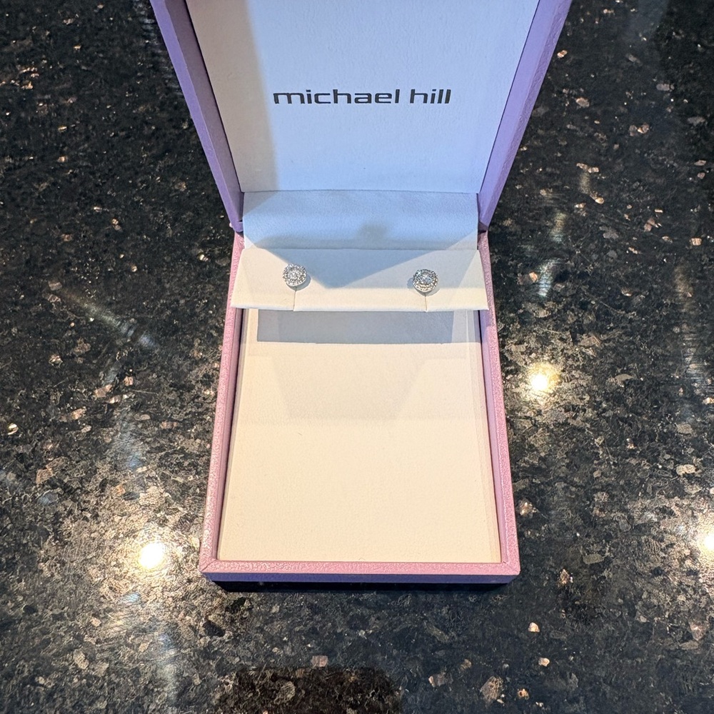 Michael Hill Diamond Halo Stud Earrings - White/Silver
